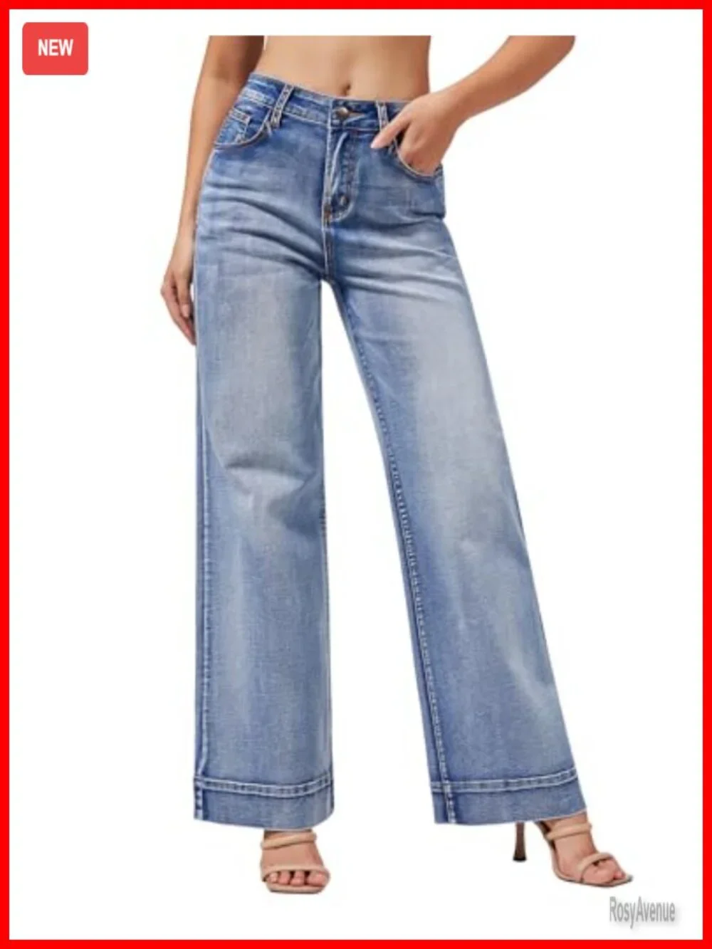 High Waisted Wide Leg Jeans with Stretch - Baggy Loose Fit Denim Pants